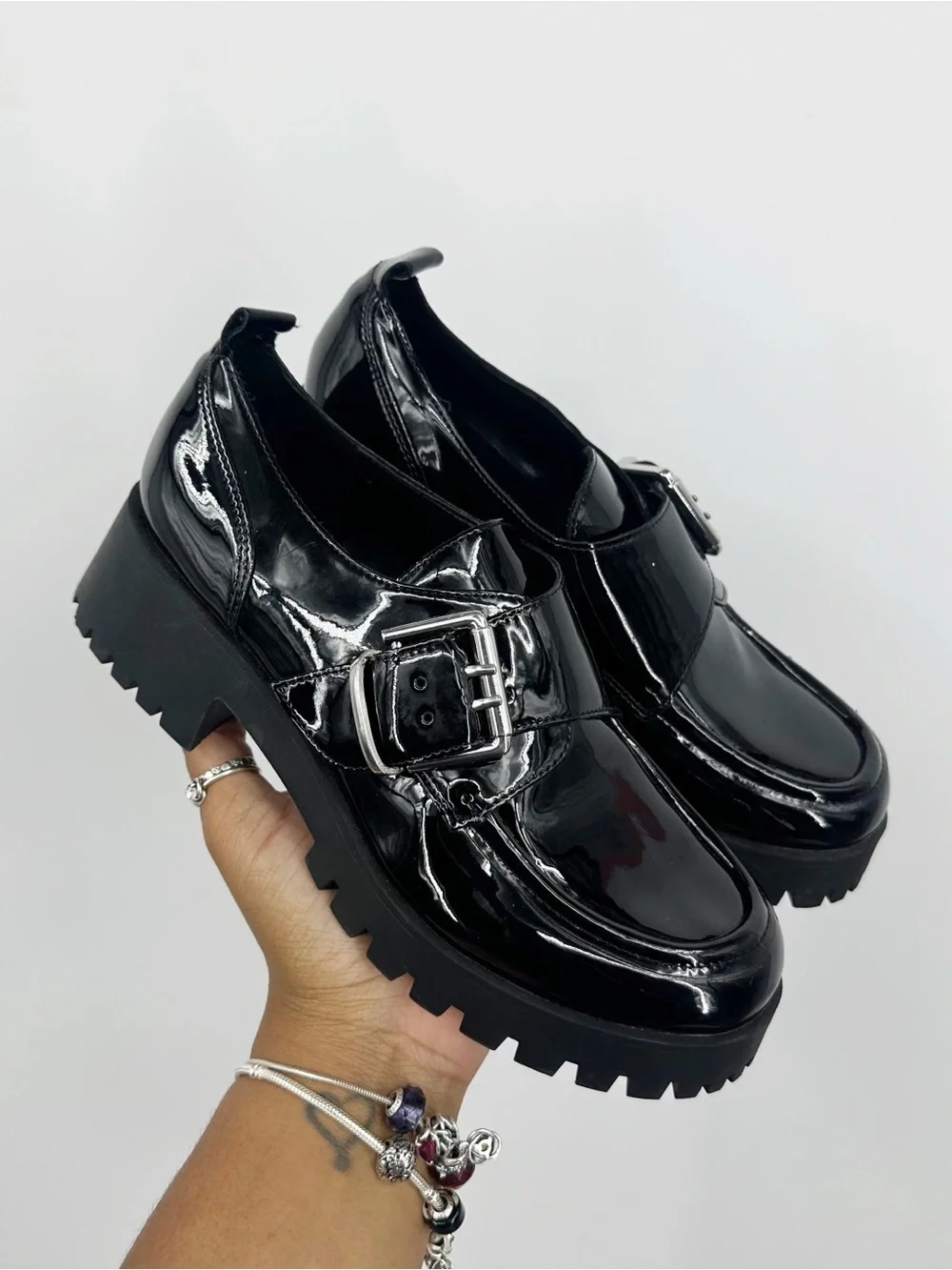 Marc Fisher Black Buckle Loafers Women's Size 6 Goth Grunge Whimsical